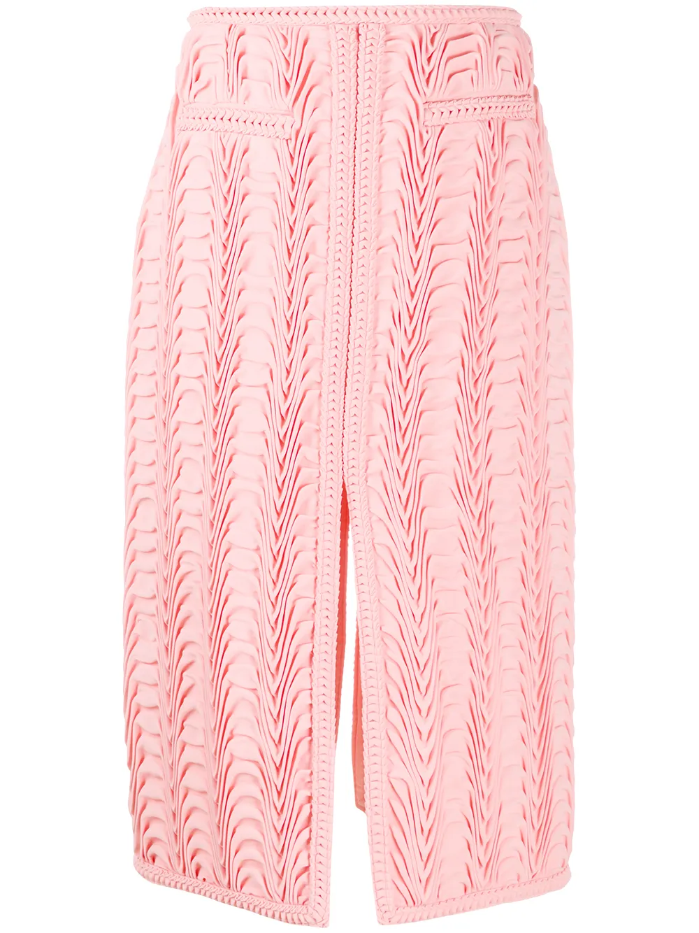 Click to view more detailed imagery on our partner's website Marco De Vincenzo Textured Front-slit Pencil Skirt In Pink