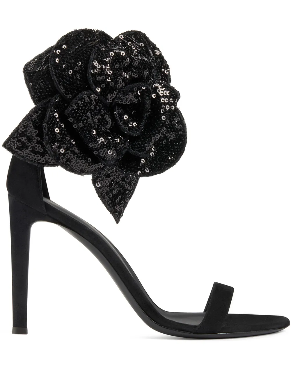 Click to view more detailed imagery on our partner's website Giuseppe Zanotti Siuxsie Sequin Rose-detail Sandals In Black