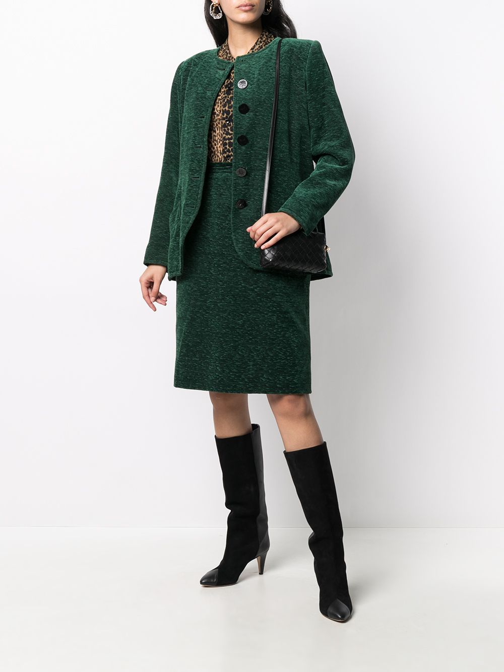 Pre-owned Saint Laurent Mélange-effect Skirt Suit In Green