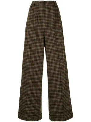 womens high waisted checked trousers