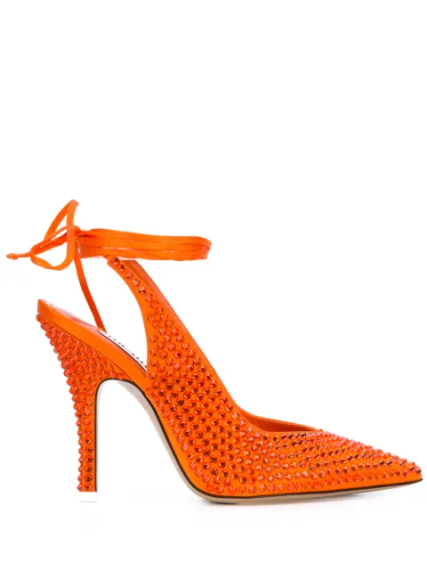 Click to view more detailed imagery on our partner's website Attico Venus Crystal-studs Satin Slingback Pumps In Orange