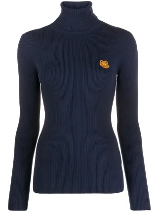 tiger-embroidered turtleneck jumper 