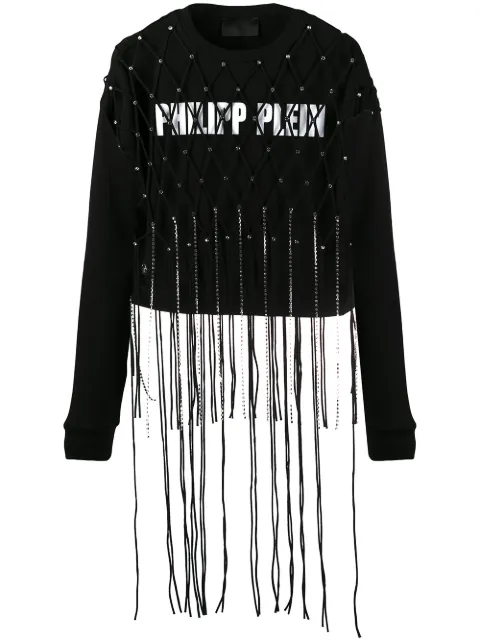Philipp Plein top corto con flecos de cristales