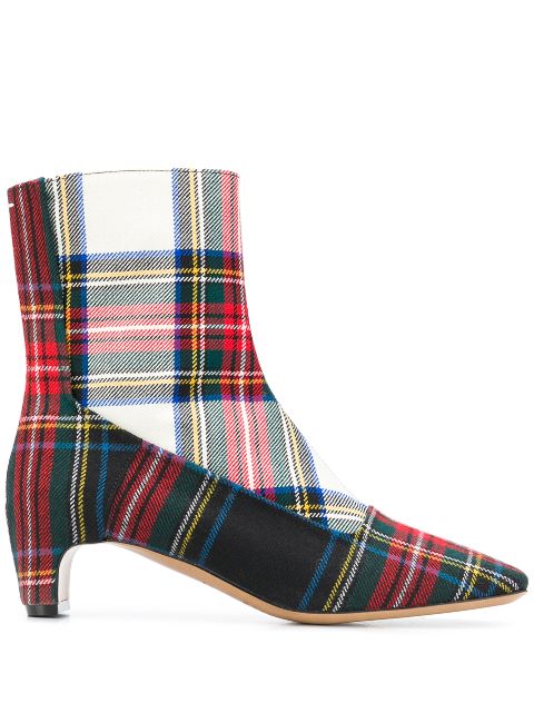 red tartan ankle boots