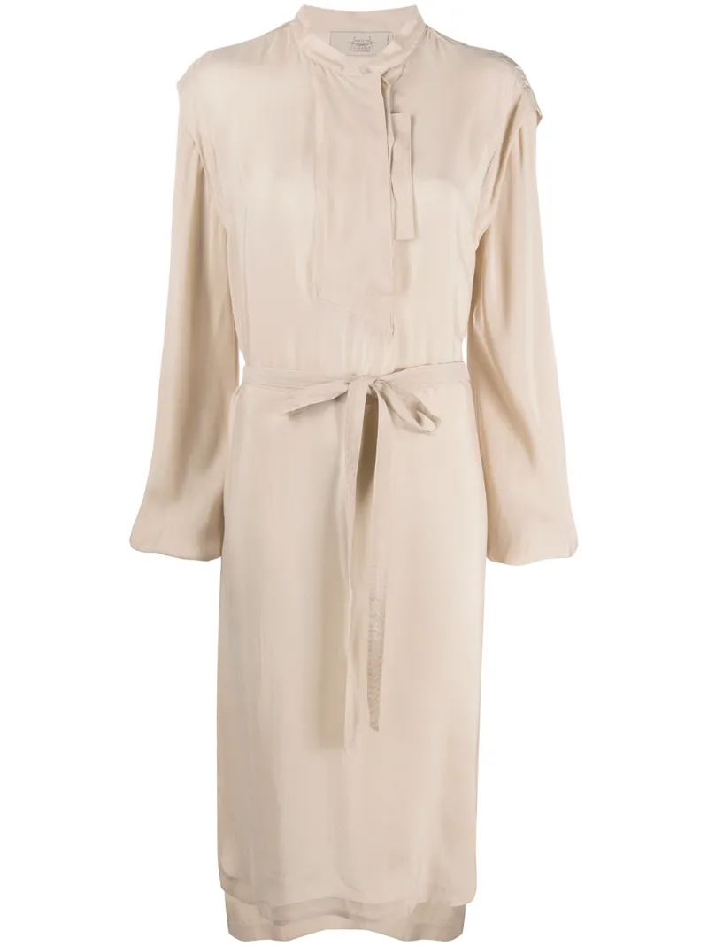Click to view more detailed imagery on our partner's website Maison Flaneur Long-sleeved Tie Waist Dress In Neutrals