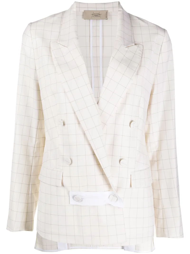 Click to view more detailed imagery on our partner's website Maison Flaneur Long-sleeved Check Print Blazer In Neutrals
