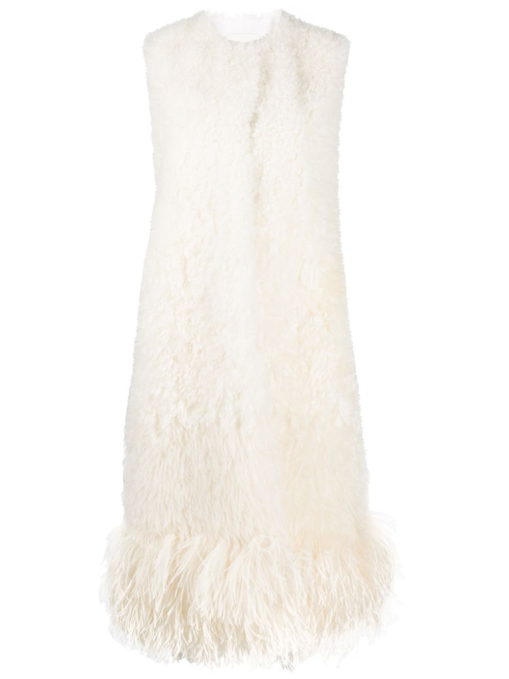 Prada sleeveless shearling oversized coat - White