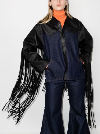 leather fringe denim jacket展示图