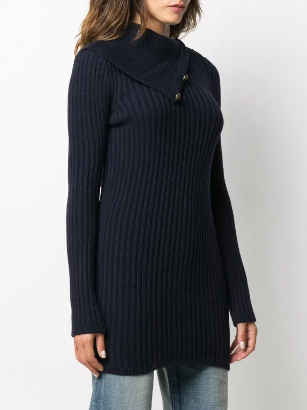 Saint Laurent fold-over Collar Jumper Blue FARFETCH JO