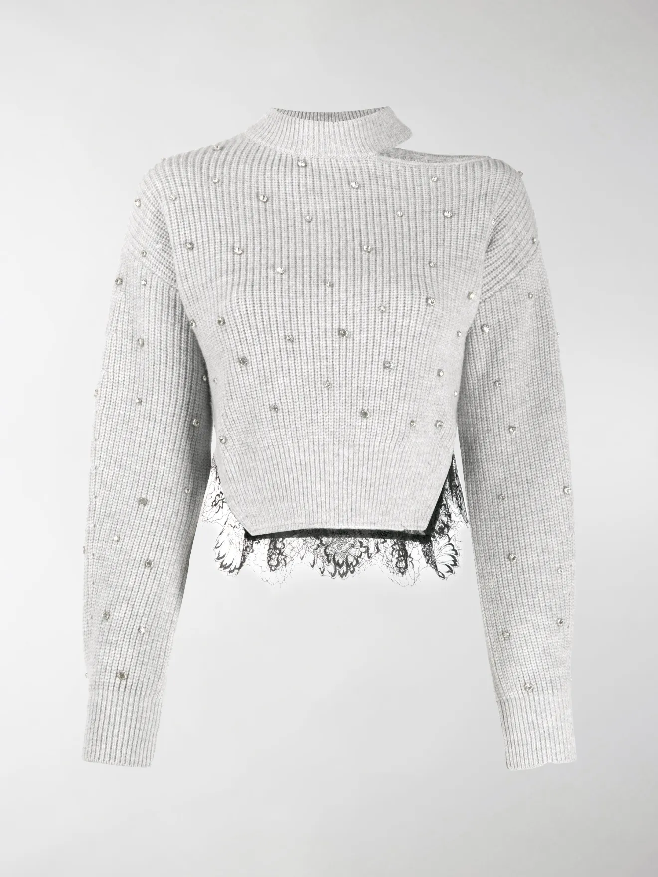 Self-Portrait lace-hem crystal sweater 