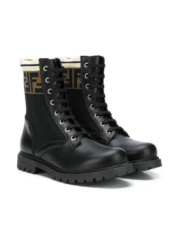 Fendi Kids FF Motif Leather Boots Black FARFETCH IN