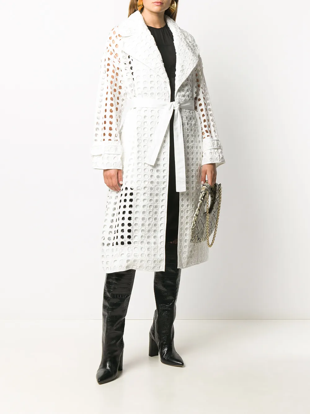 Nº21 perforated-design midi coat | Single Breasted Coats | Image 2