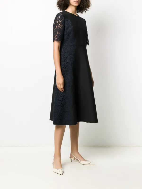 Valentino Garavani Lace Sleeve Knee-length Dress - Black Valentino Garavani Lace Sleeve Knee-length Dress - Black