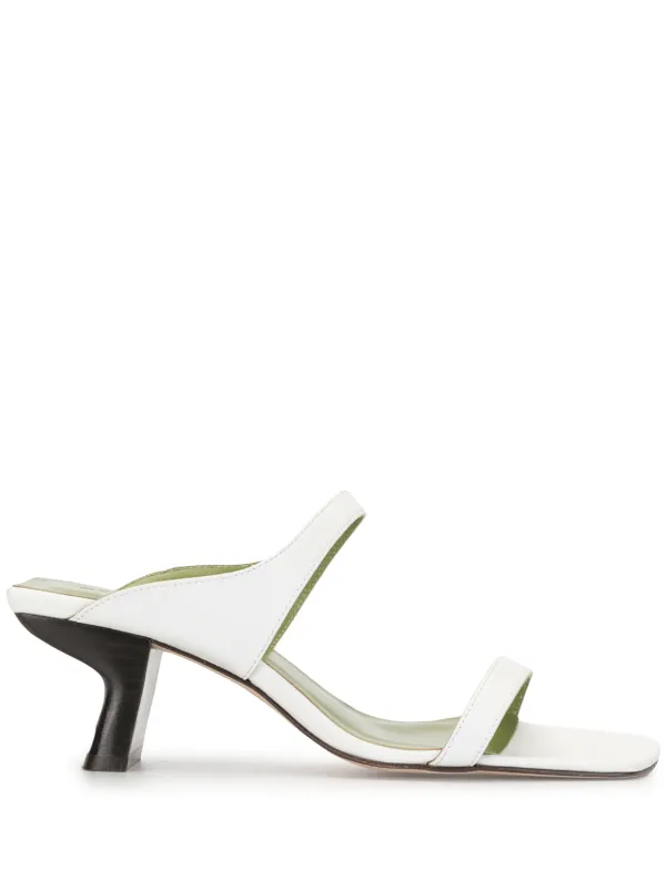 double strap block heel mules