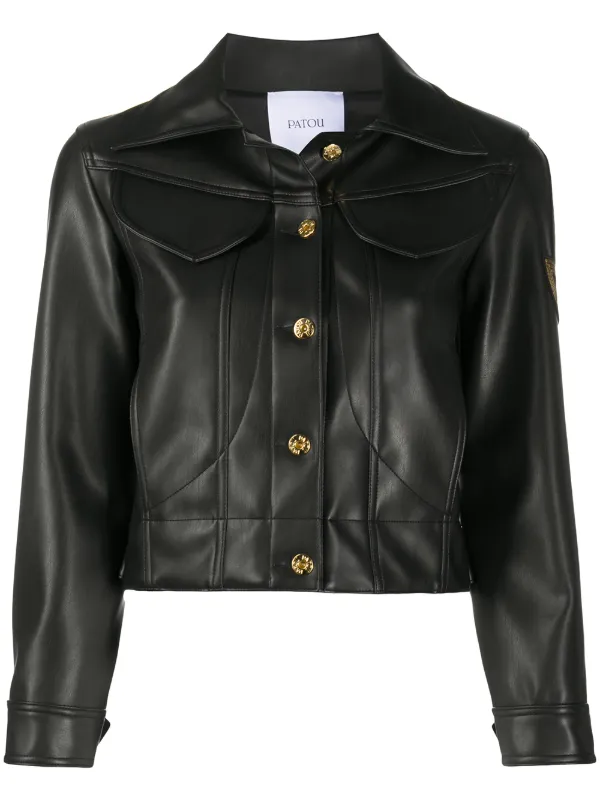 Cropped leather look clearance jacket