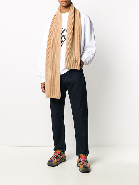 KENZO TWO-TONE RIBBED WOOL SCARF