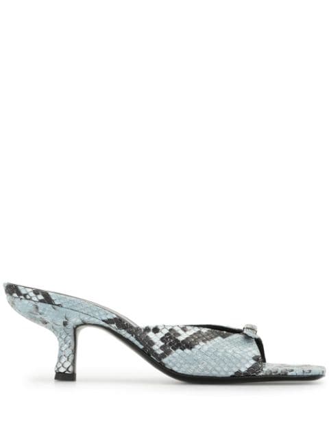 By Far Snake Print Sandals In Blue