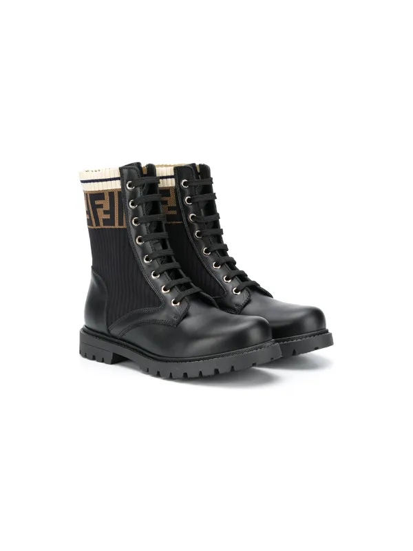 Fendi Kids TEEN Lace Up FF Boots Black FARFETCH UK
