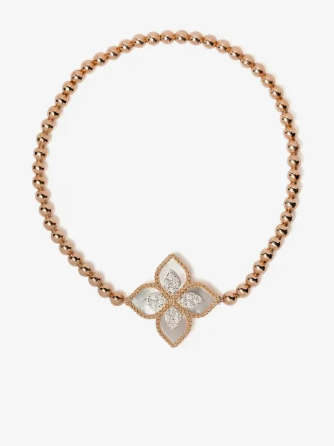 Roberto Coin pulsera Princess Flower en oro rosa de 18kt con diamantes y cuentas