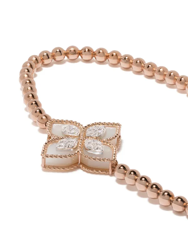 Roberto Coin 18kt Rose Gold Diamond Princess Flower Bead Bracelet