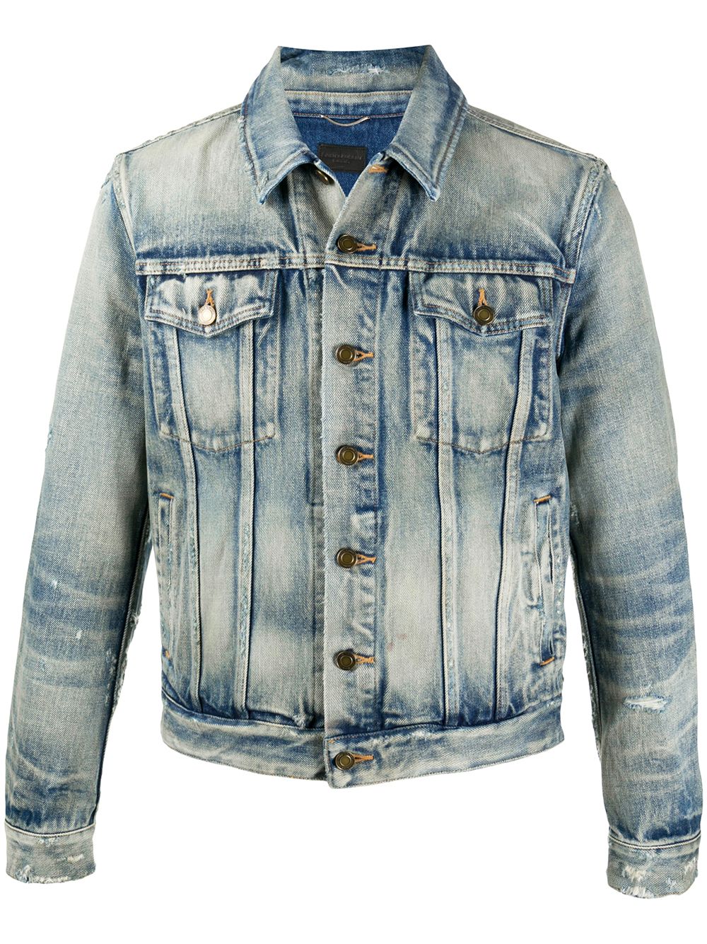 Shop Saint Laurent stonewashed button-up denim jacket with Express ...