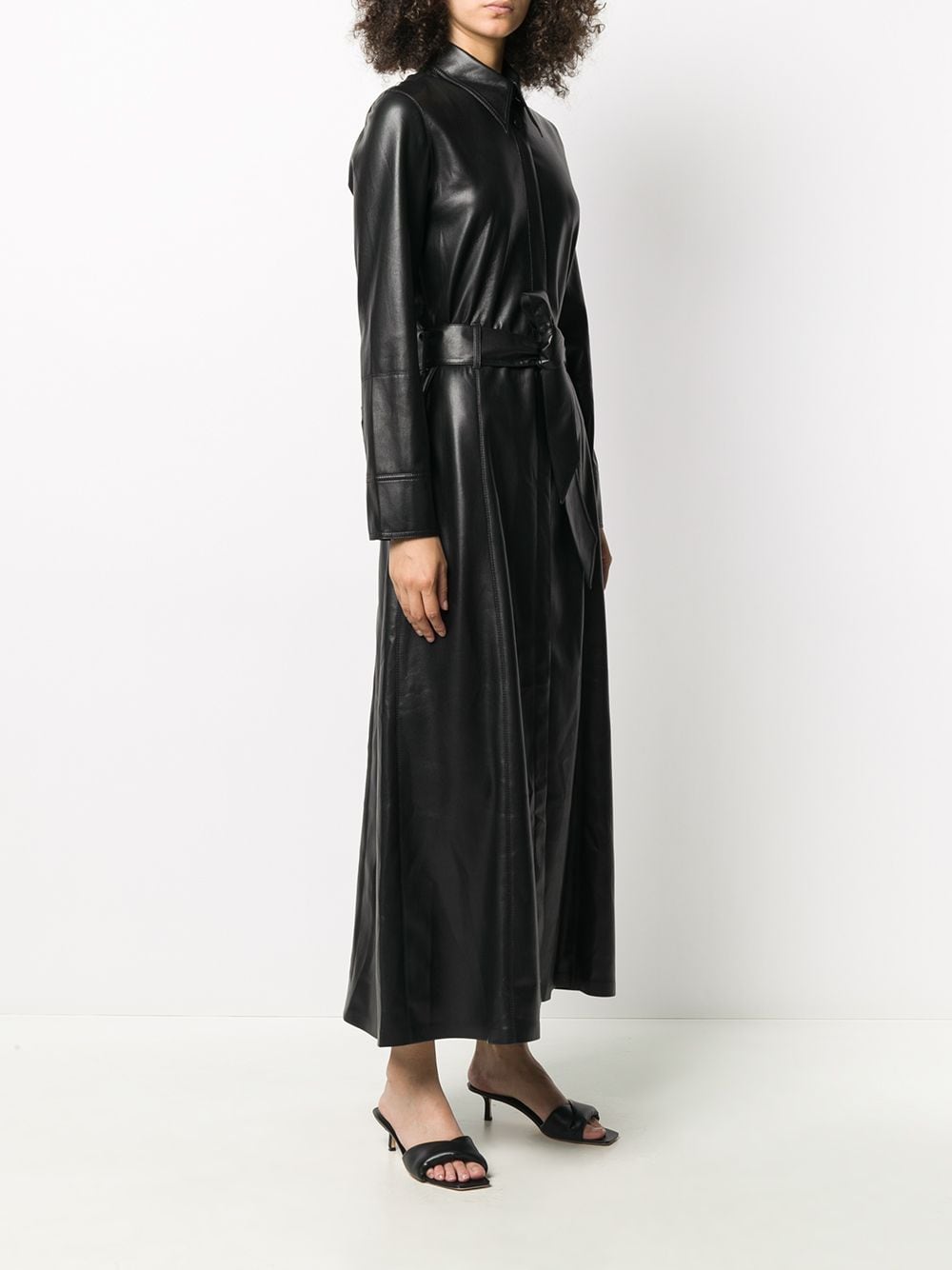 Shop Nanushka Faux Long Belted Dress In Black