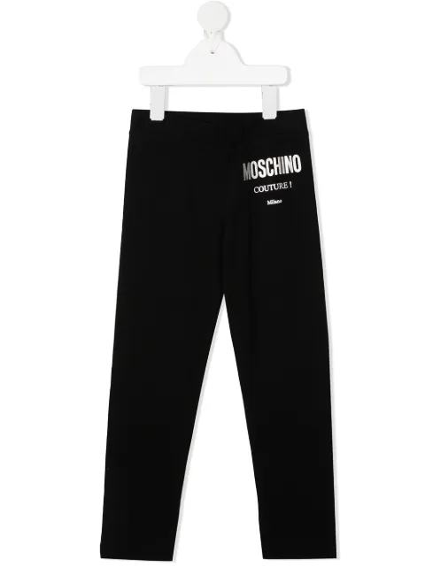 Moschino Kids metallic logo print leggings