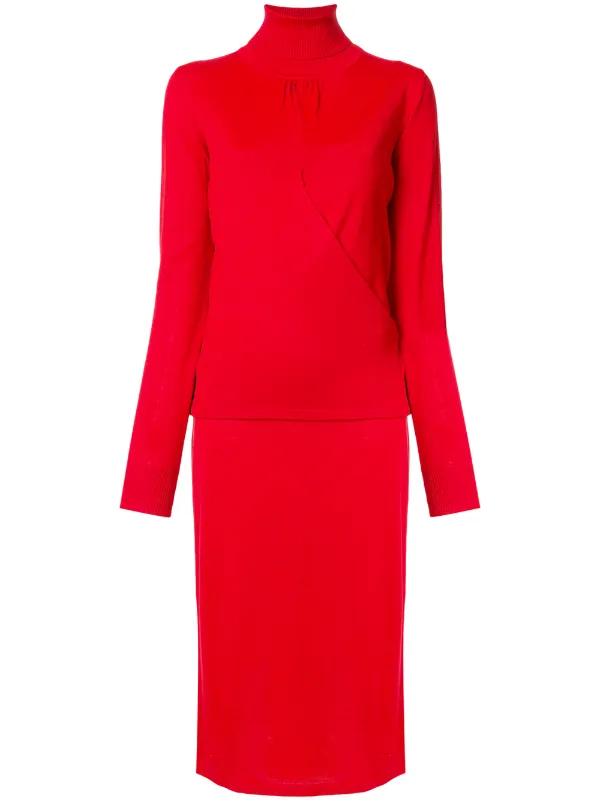 knitted roll neck midi dress