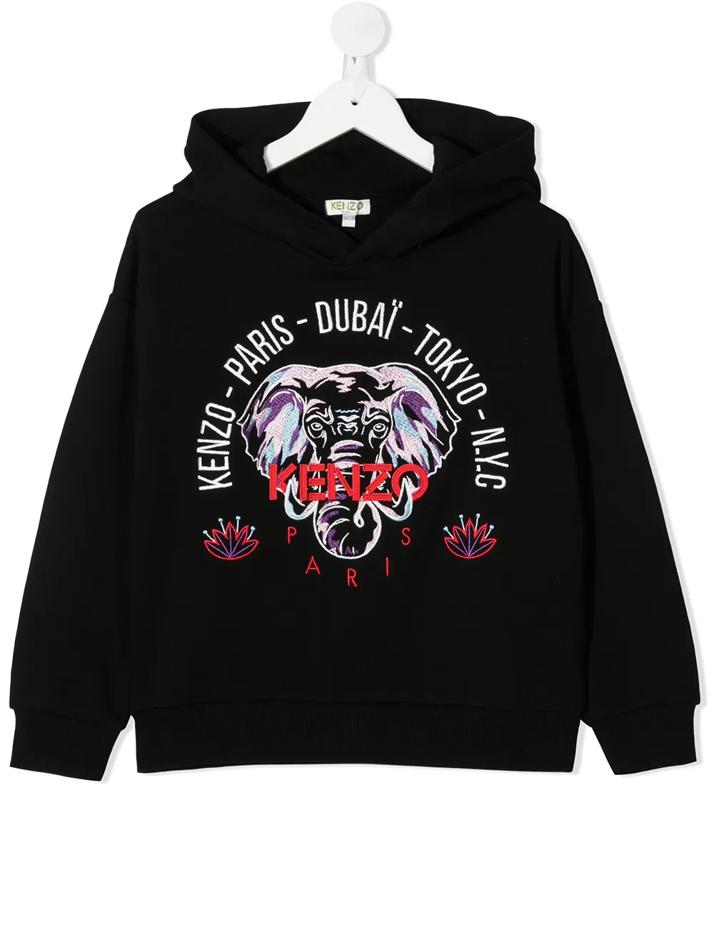 

Kenzo Kids sudadera con capucha y elefante bordado - Negro