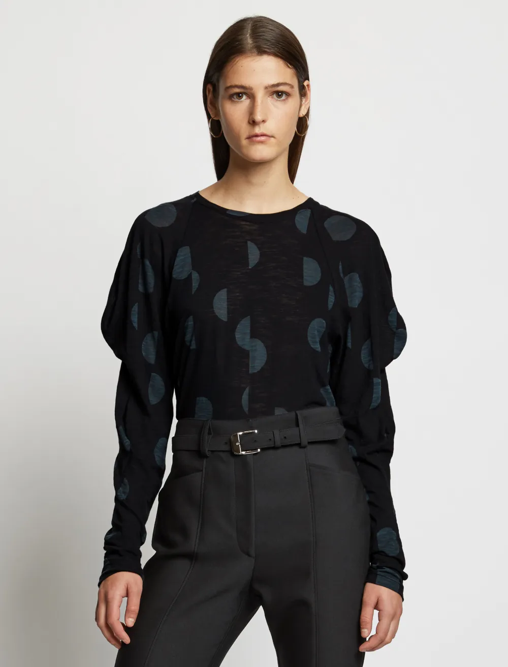 Image of Proenza Schouler Broken Dot Puff Sleeve T-Shirt  black/petrolgreen dot XS