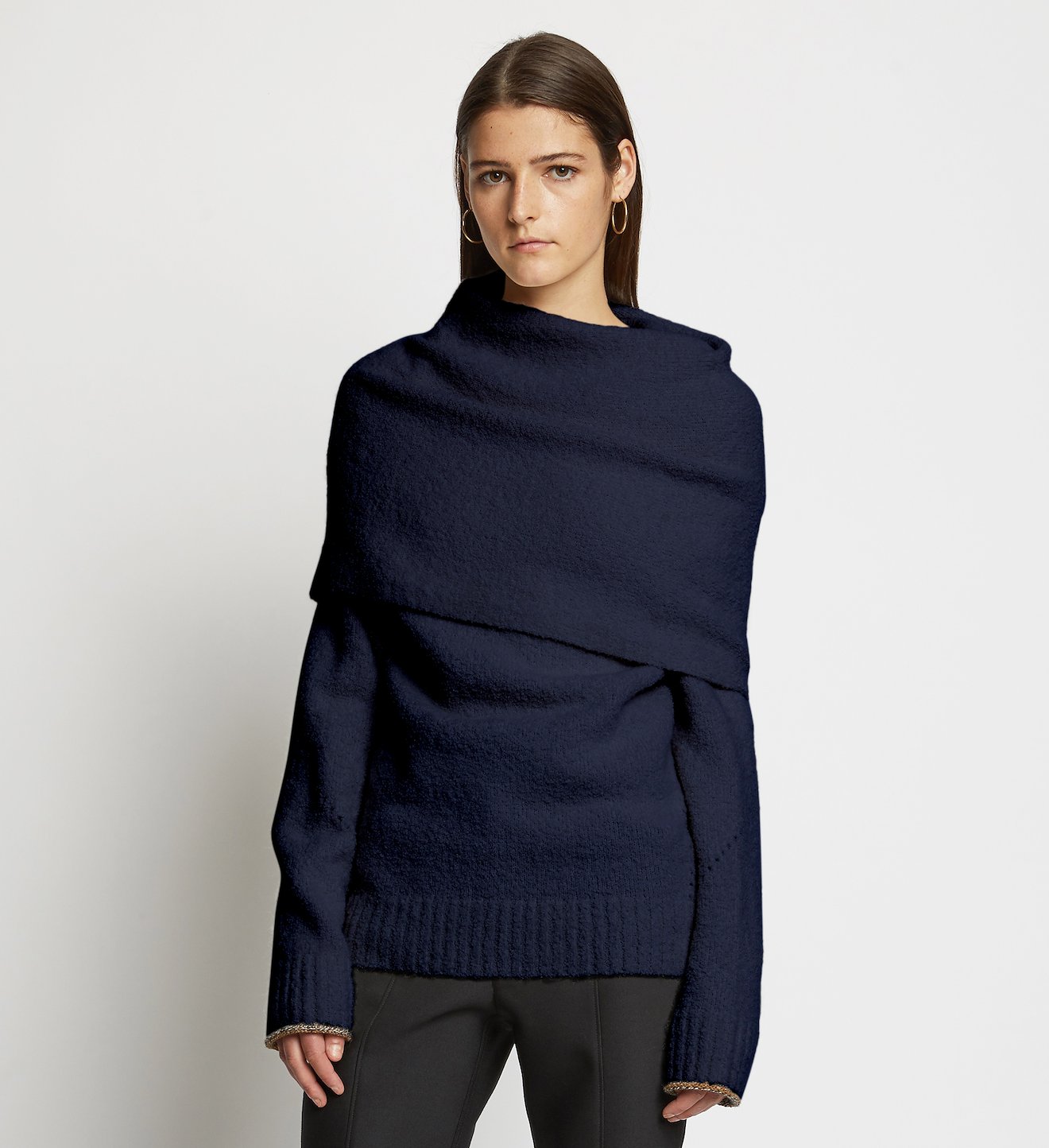 Fold Over Textured Knit Sweater in blue | Proenza Schouler