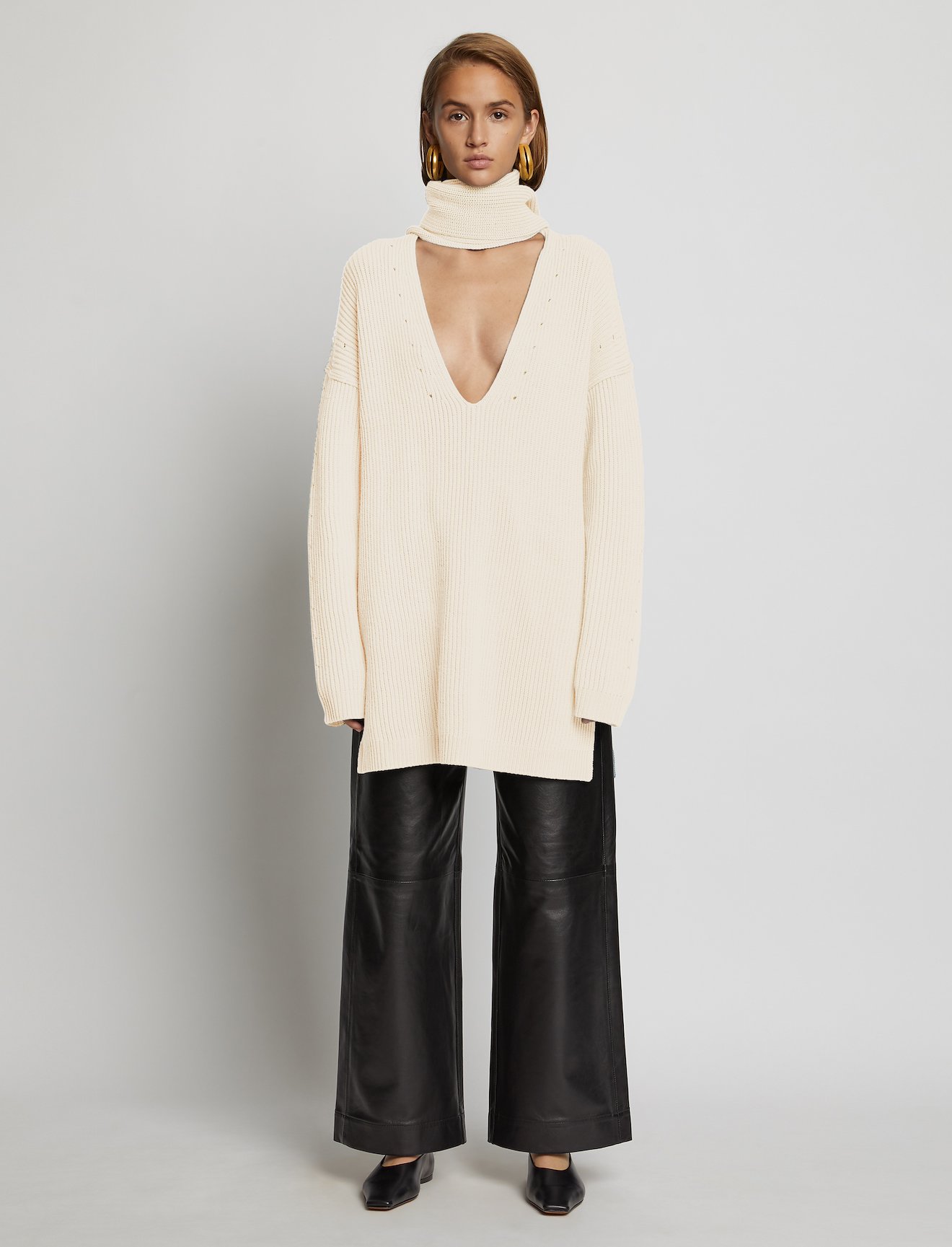 Convertible Scarf V-Neck Sweater #1