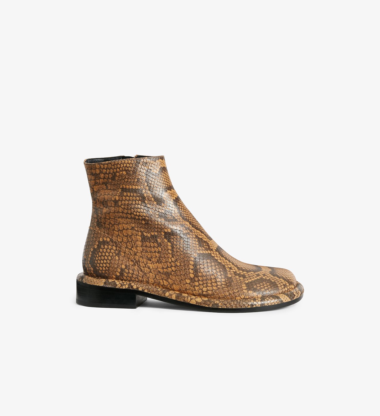 Embossed Python Pipe Ankle Boots
