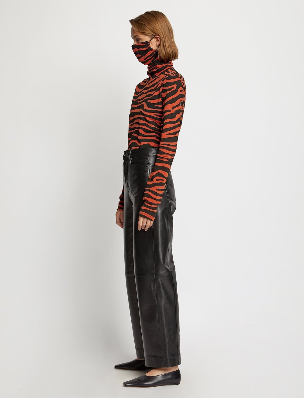 Zebra Print Masked Turtleneck Jersey Top in orange | Proenza Schouler