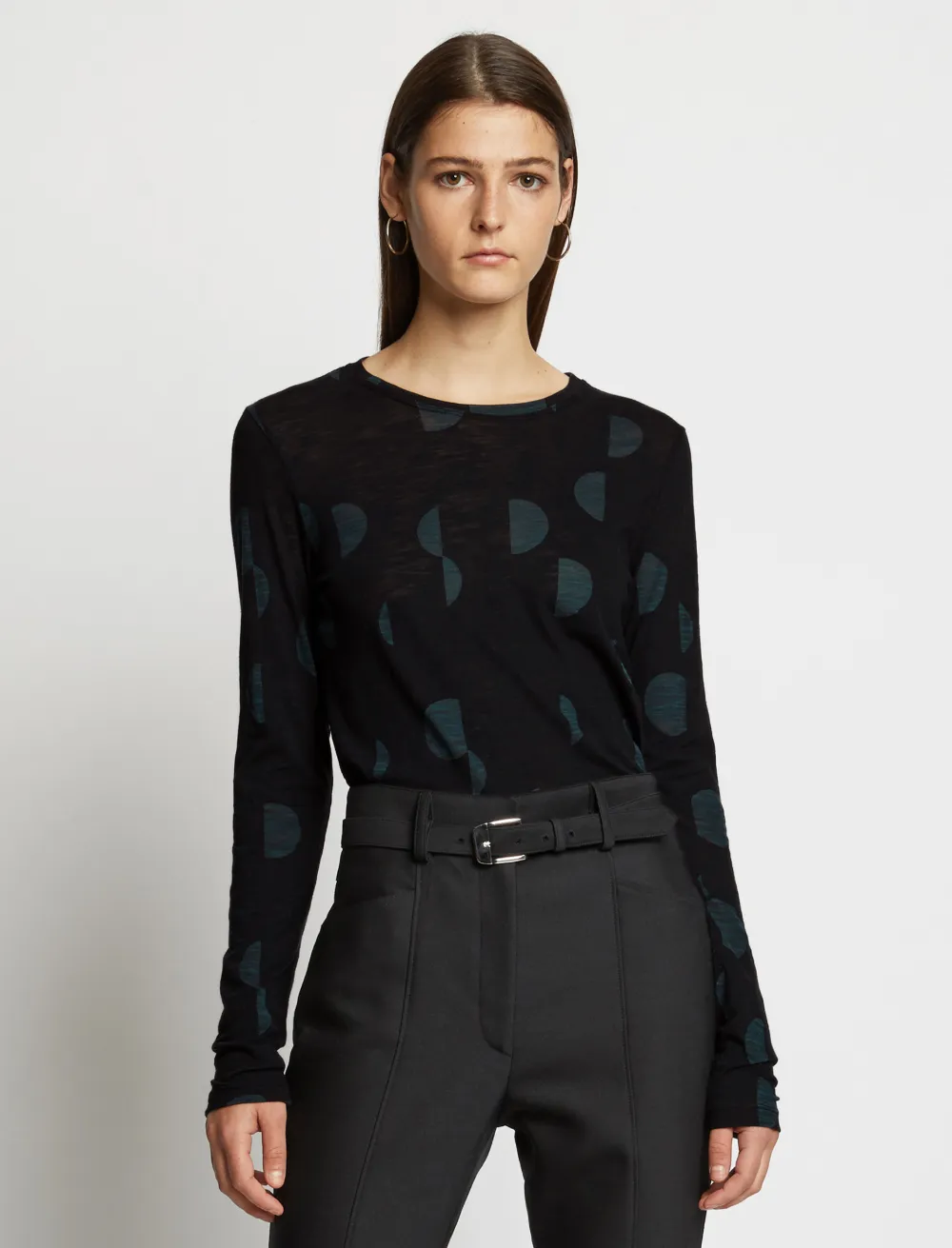 Image of Proenza Schouler Broken Dot Long Sleeve T-Shirt  black/petrolgreen dot XS