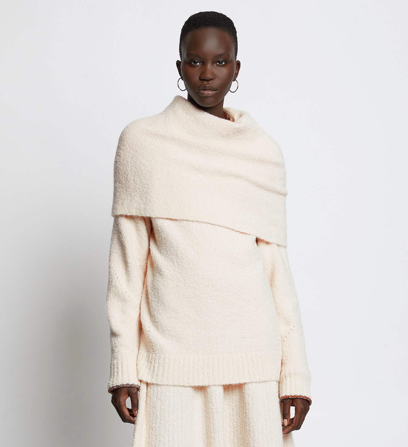 Fold Over Textured Knit Sweater