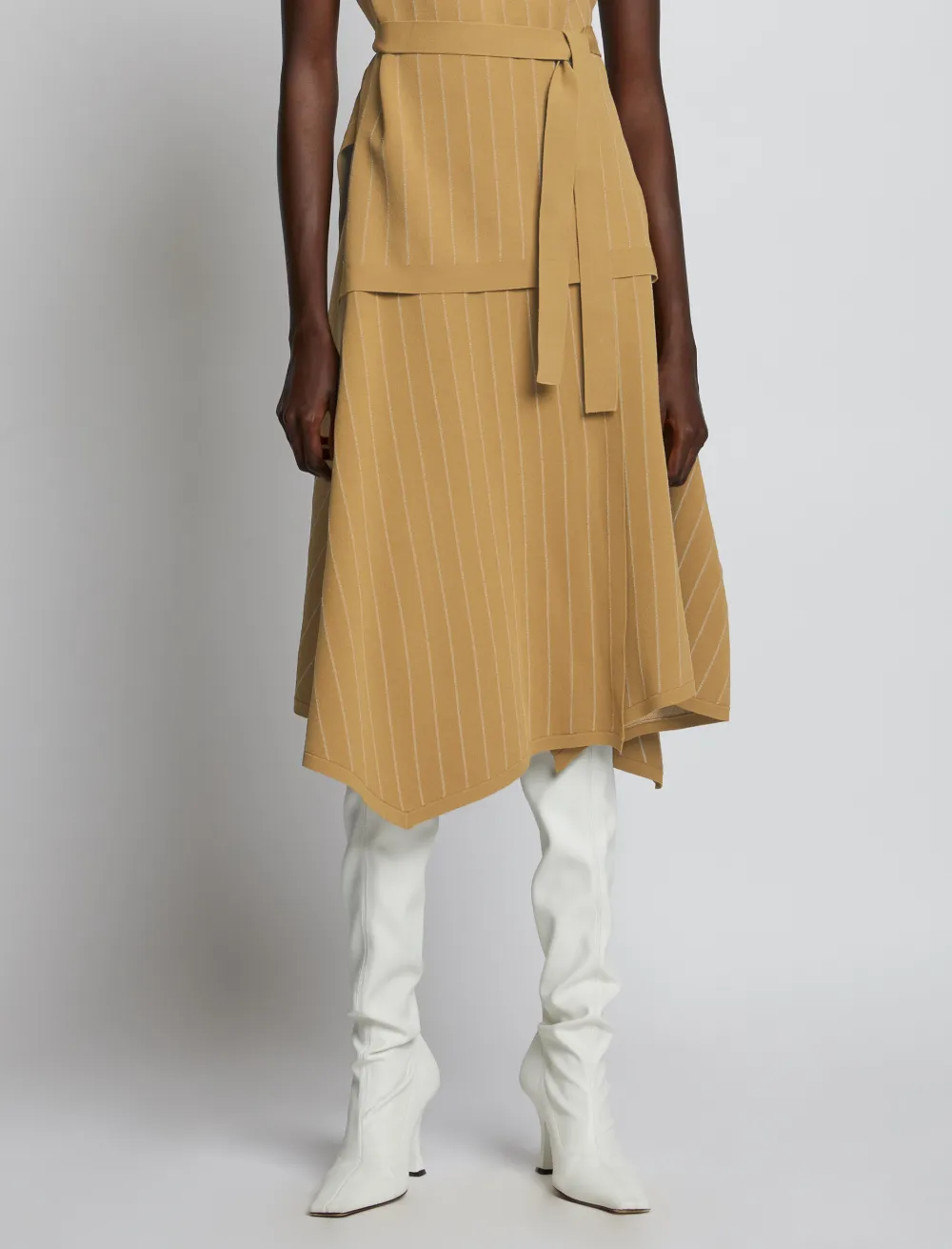 Image of Proenza Schouler Chalk Stripe Knit Wrap Skirt  camel/white/brown S