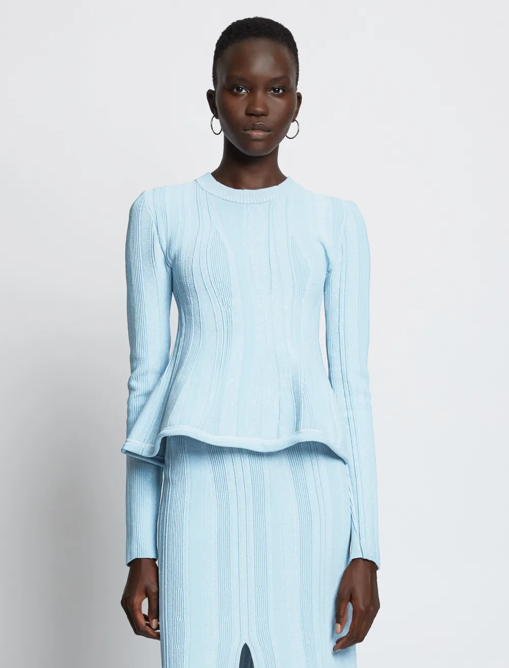 Image of Proenza Schouler Ottoman Peplum Knit Top  chambray/white/blue XS