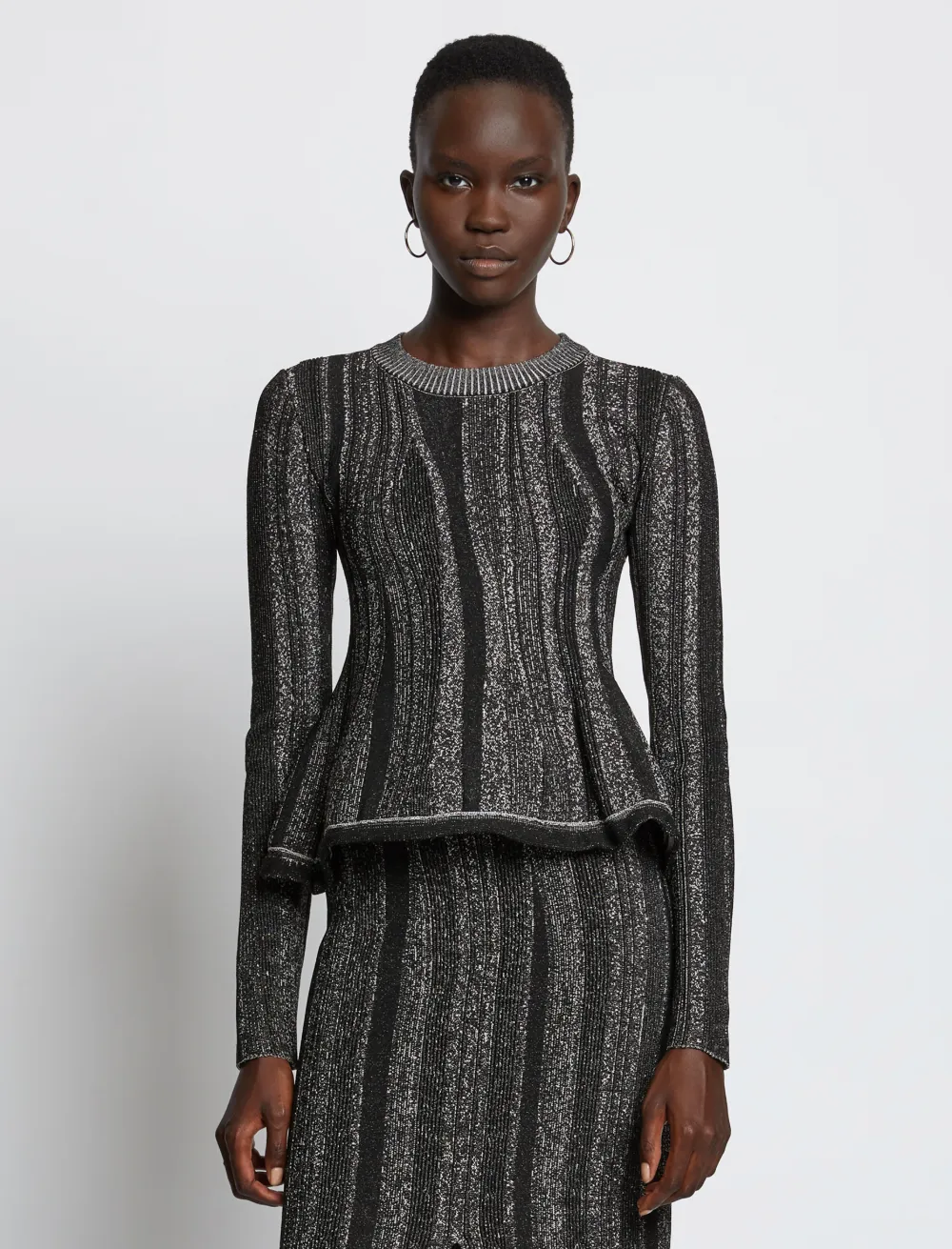 Image of Proenza Schouler Ottoman Peplum Knit Top  black/grey XS