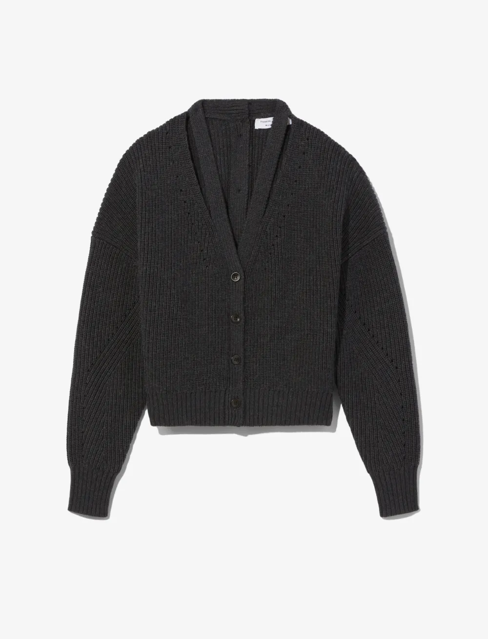 Image of Proenza Schouler White Label Button Back Merino Rib Cardigan  charcoal/black XS