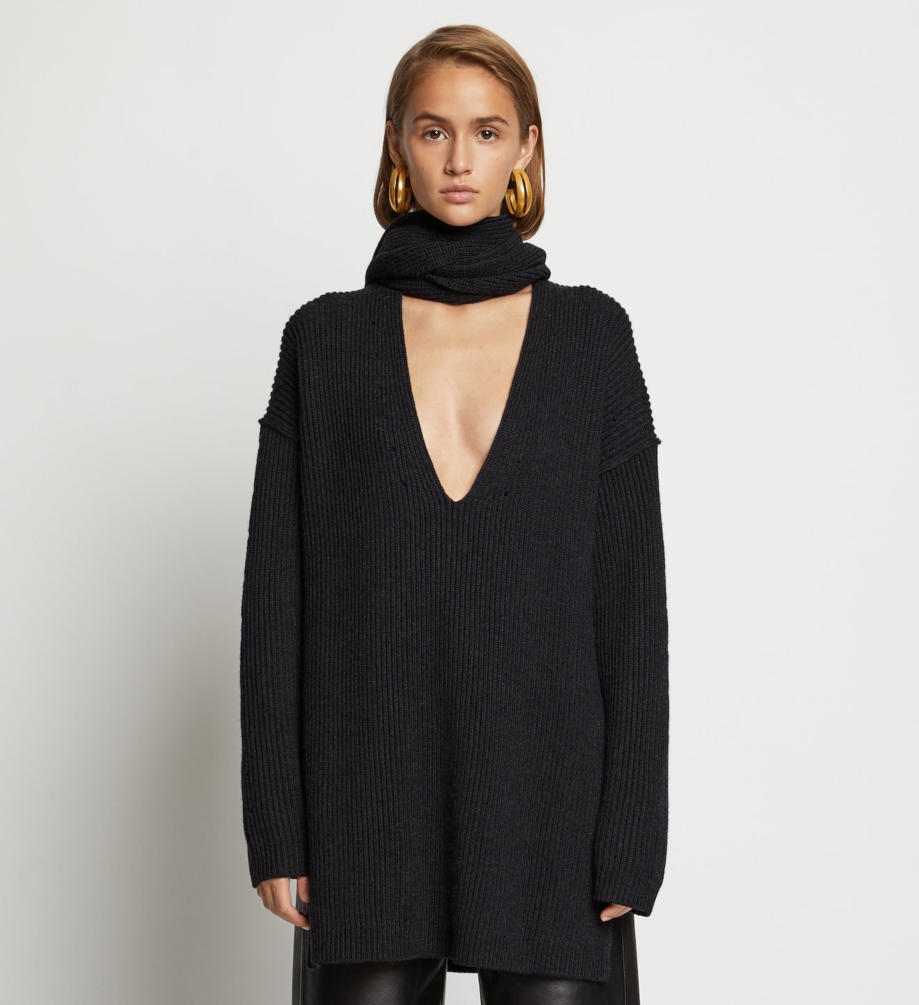 Convertible Scarf V-Neck Sweater