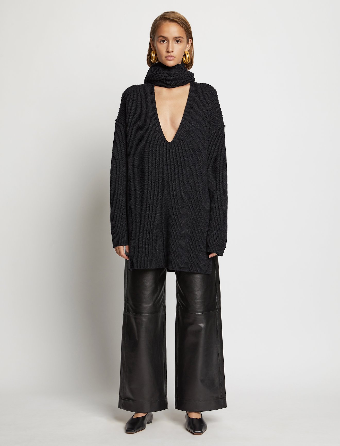 Convertible Scarf V-Neck Sweater #1