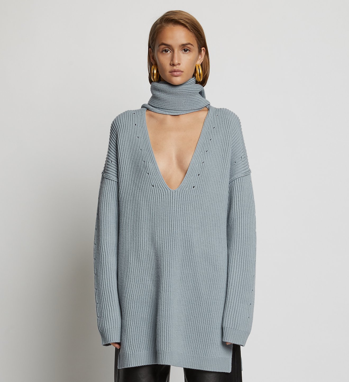 Convertible Scarf V-Neck Sweater
