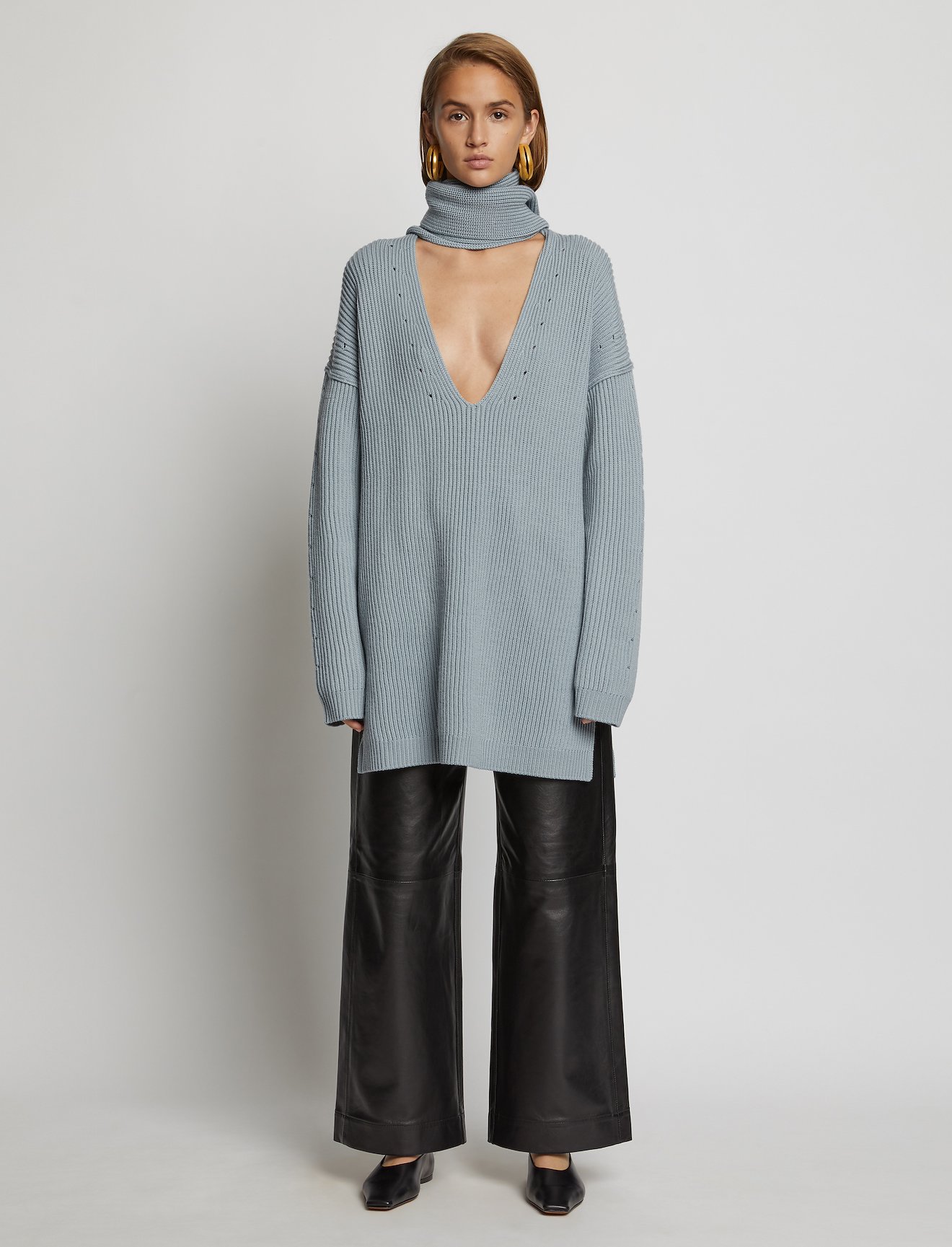 Convertible Scarf V-Neck Sweater #1