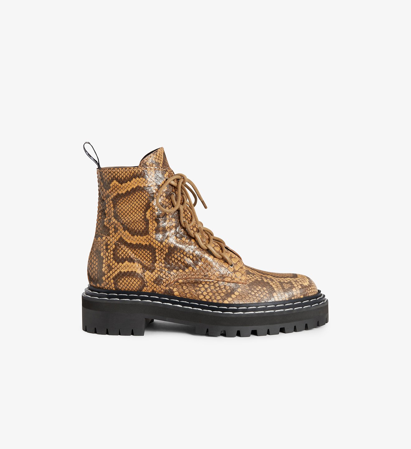 Embossed Python Lug Sole Combat Boots in brown | Proenza Schouler