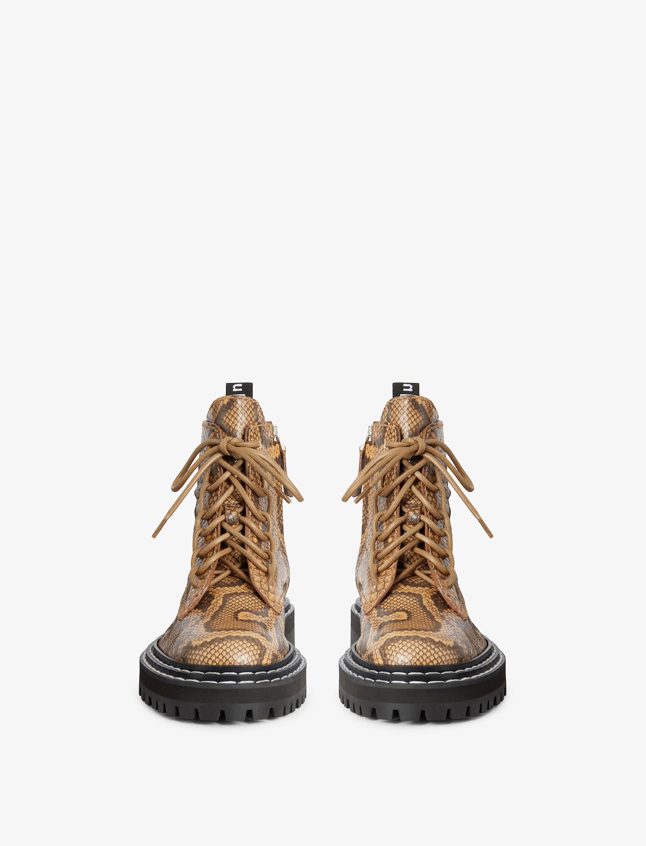 Embossed Python Lug Sole Combat Boots #1