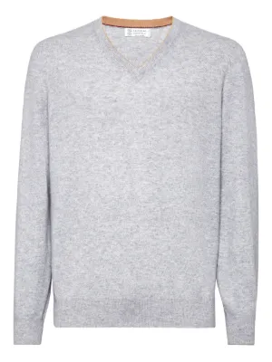 Brunello Cucinelli V-neck cashmere-silk Jumper | Grey | FARFETCH
