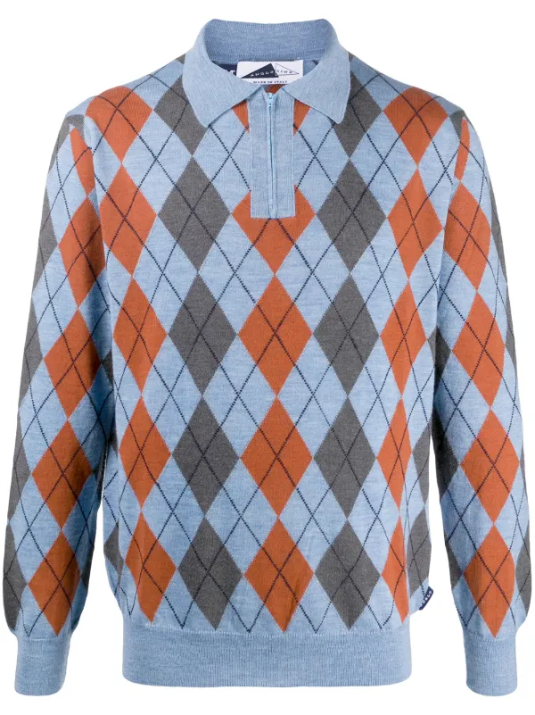 blue argyle jumper
