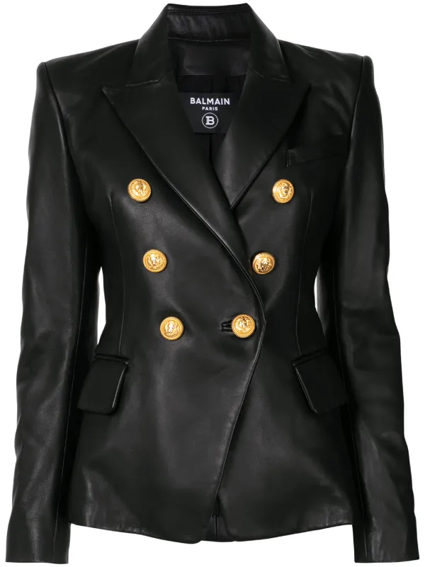 Balmain black buttoned leather jacket 