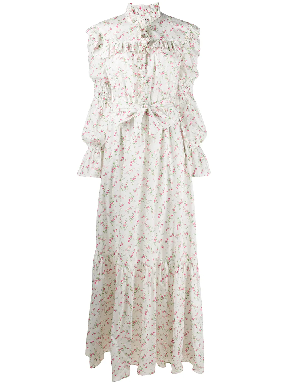 Click to view more detailed imagery on our partner's website Philosophy Di Lorenzo Serafini Ruched And Flounced Floral Dress In Whi In White